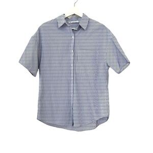 Zara Trafaluc Collection Short Sleeve Boxy Blue Pinstripe Button Up Shirt